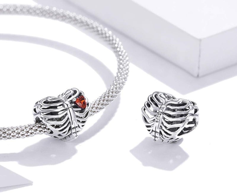 BABAMIA Store Rose Charm Heart Charms for Bracelets 925 Sterling Silver Bead Charm Fits Bracelets and Necklaces Paved with Cubic Zirconia Animal Skull Charm Dainty Halloween Charms Jewelry for Women Girls - Image 2